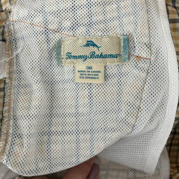 Tommy Bahama Shorts Mens 36 Tan Blue Plaid Check Nylon Stretch Lightweight Beach - Picture 13 of 14